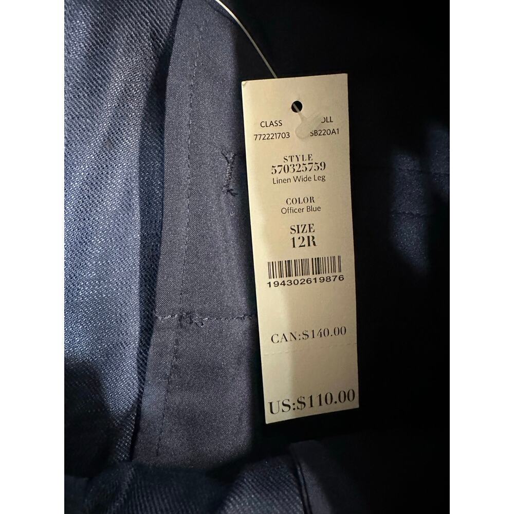 Linen Blend Wide Leg Pants Women 12 Blue Career Academia Twee Classy Neutral - Picture 3 of 10